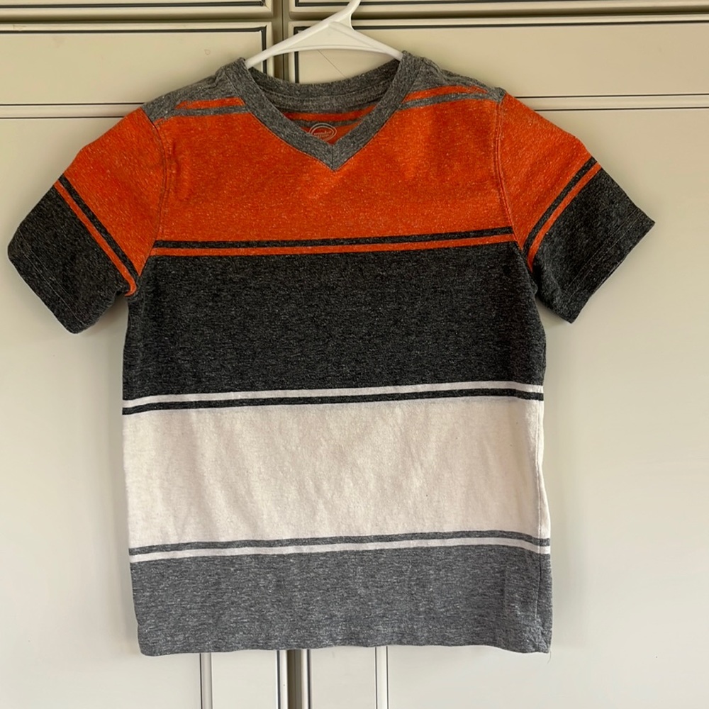 Wonder Nation V Neck Striped Tee-size S 6/7